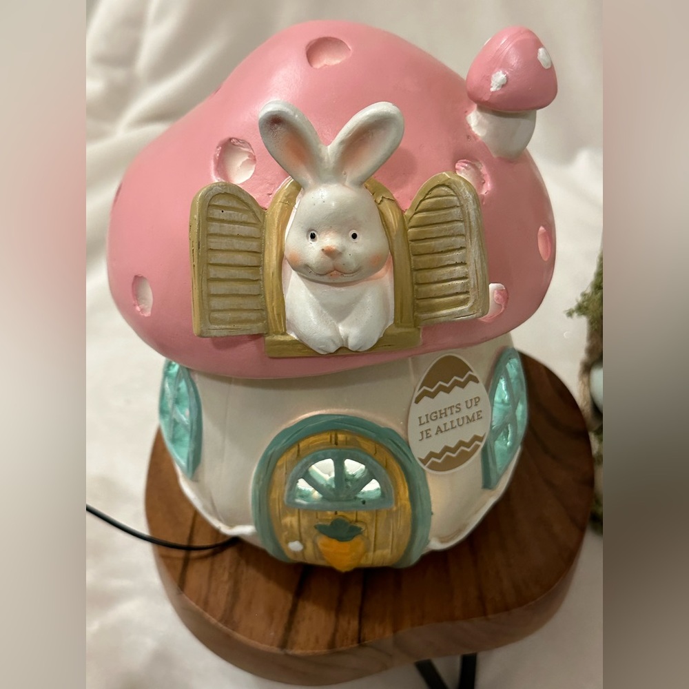 Cupcakes and Cashmere Mushroom Easter Bunny House Pink Blue White LED Lights up!